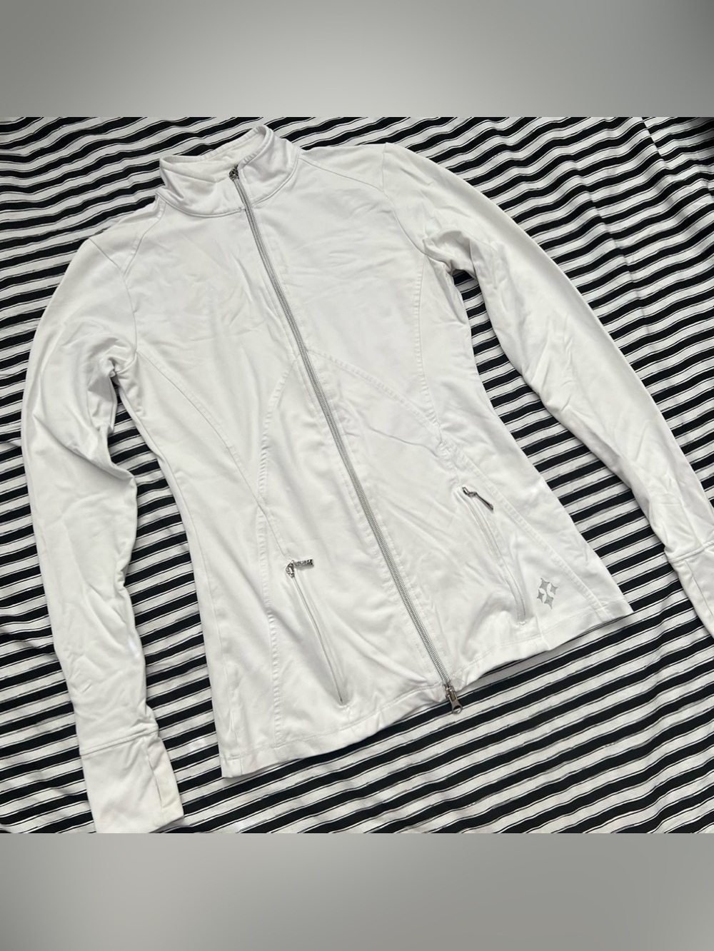White Zip-Up Athletic Jacket